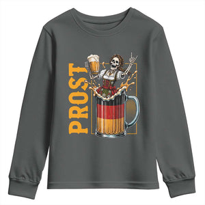 Funny Skeleton Oktoberfest Youth Sweatshirt Spooky Prost German Beer Drinker Graphic