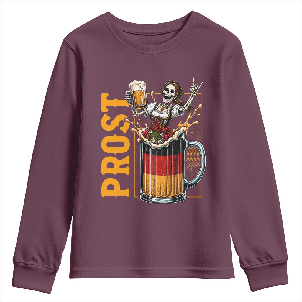 Funny Skeleton Oktoberfest Youth Sweatshirt Spooky Prost German Beer Drinker Graphic
