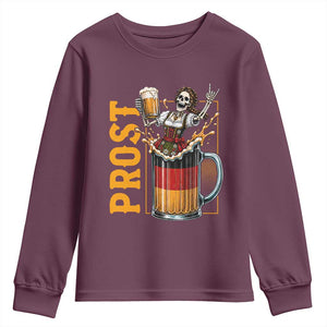 Funny Skeleton Oktoberfest Youth Sweatshirt Spooky Prost German Beer Drinker Graphic