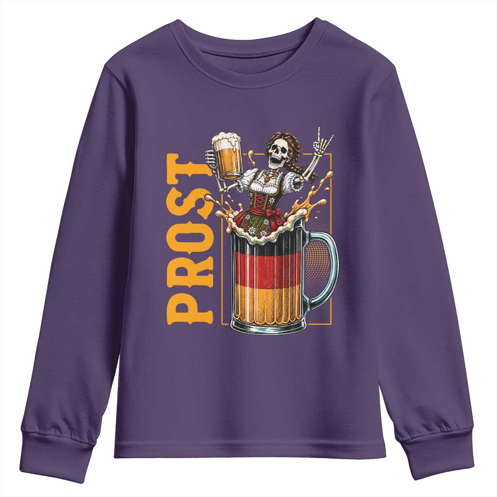 Funny Skeleton Oktoberfest Youth Sweatshirt Spooky Prost German Beer Drinker Graphic