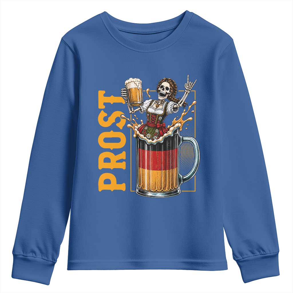 Funny Skeleton Oktoberfest Youth Sweatshirt Spooky Prost German Beer Drinker Graphic