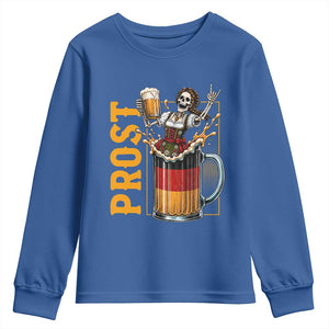 Funny Skeleton Oktoberfest Youth Sweatshirt Spooky Prost German Beer Drinker Graphic