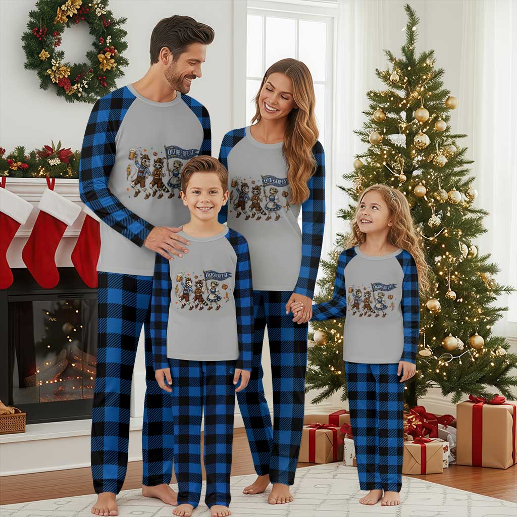 Funny Opossum Raccoon Frog Oktoberfest Beer Graphic Plaid Pajama Set Spooky Drinking Team