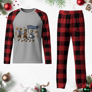 Funny Opossum Raccoon Frog Oktoberfest Beer Graphic Plaid Pajama Set Spooky Drinking Team