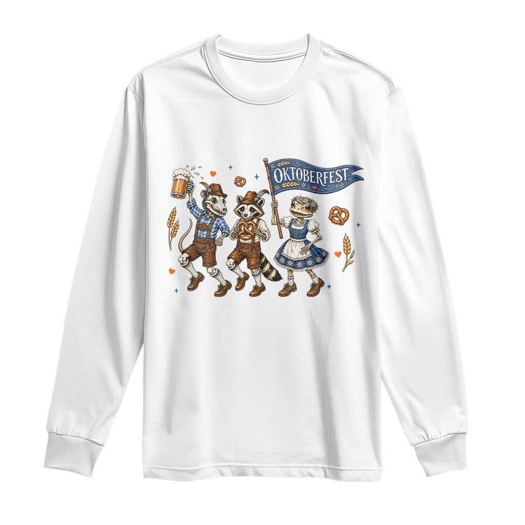 Funny Opossum Raccoon Frog Oktoberfest Beer Graphic Long Sleeve Shirt Spooky Drinking Team TS12 White Print Your Wear