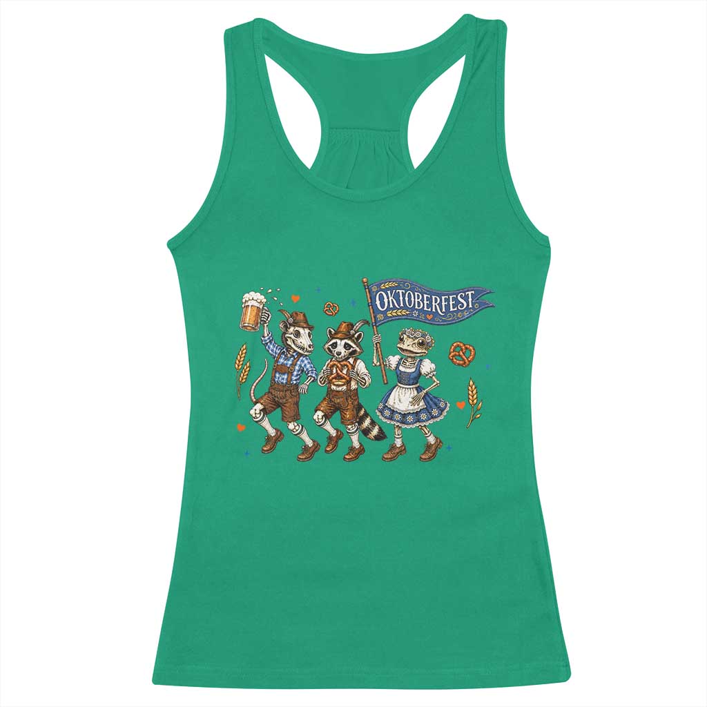 Funny Opossum Raccoon Frog Oktoberfest Beer Graphic Racerback Tank Top Spooky Drinking Team