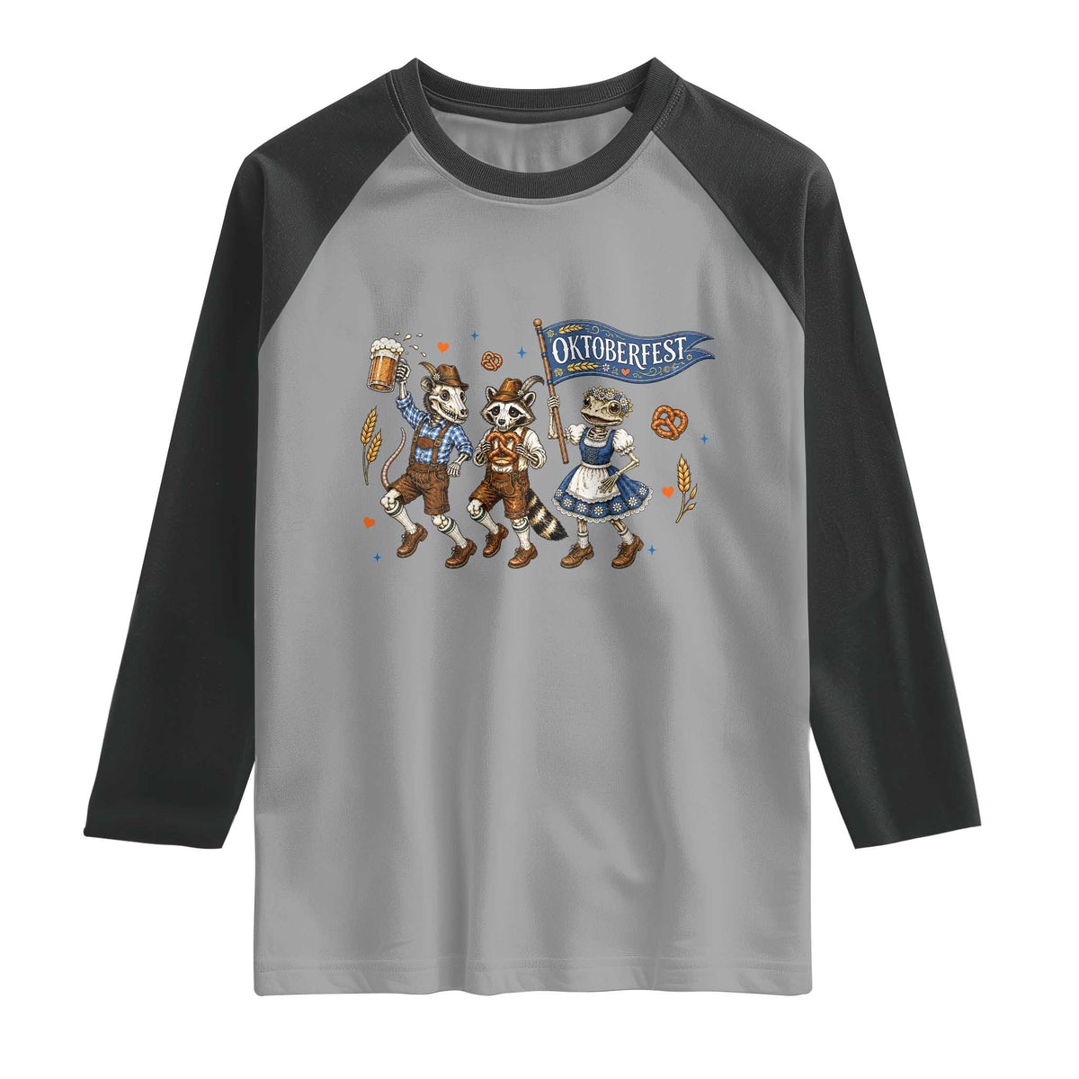 Funny Opossum Raccoon Frog Oktoberfest Beer Graphic Raglan Shirt Spooky Drinking Team