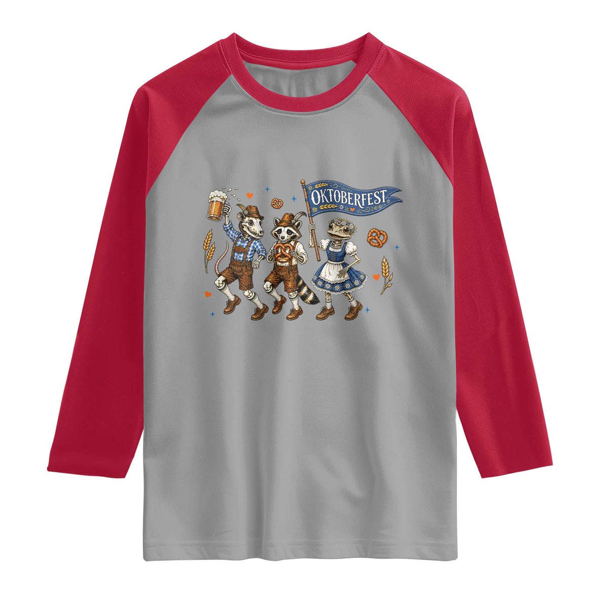Funny Opossum Raccoon Frog Oktoberfest Beer Graphic Raglan Shirt Spooky Drinking Team