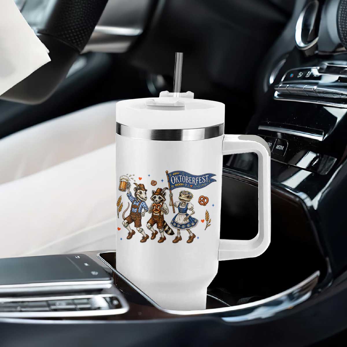 Funny Opossum Raccoon Frog Oktoberfest Beer Graphic Tumbler With Handle Spooky Drinking Team TS12 Print Your Wear