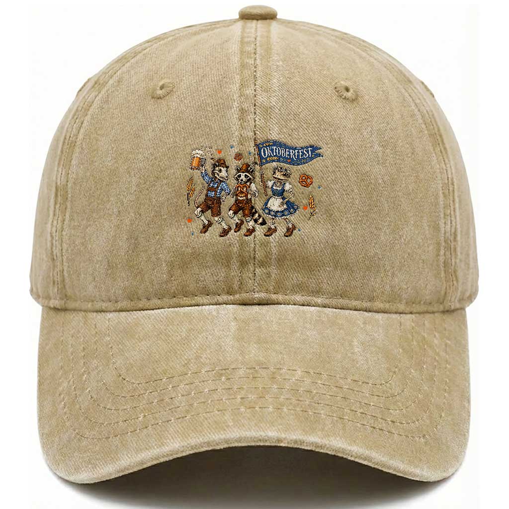 Funny Opossum Raccoon Frog Oktoberfest Beer Graphic Washed Cotton Baseball Cap Spooky Drinking Team