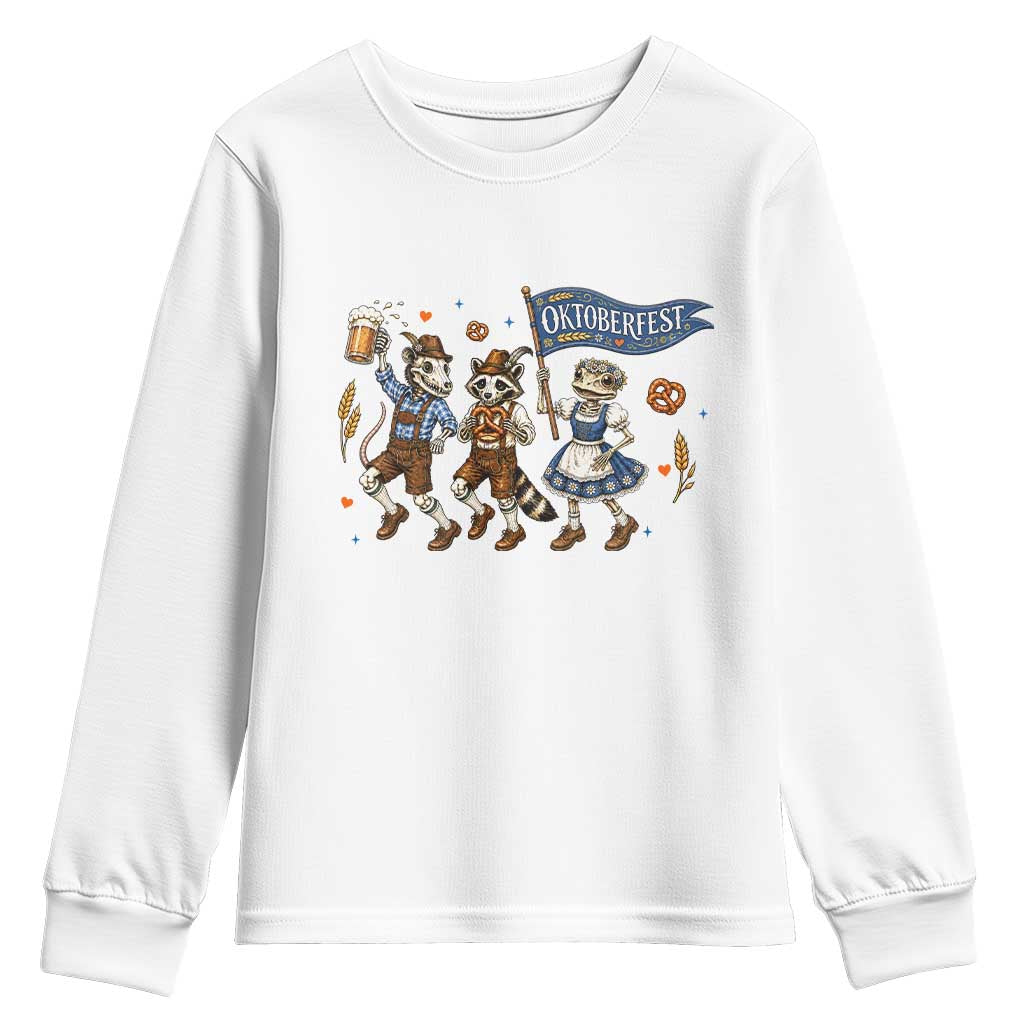 Funny Opossum Raccoon Frog Oktoberfest Beer Graphic Youth Sweatshirt Spooky Drinking Team TS12 White Print Your Wear