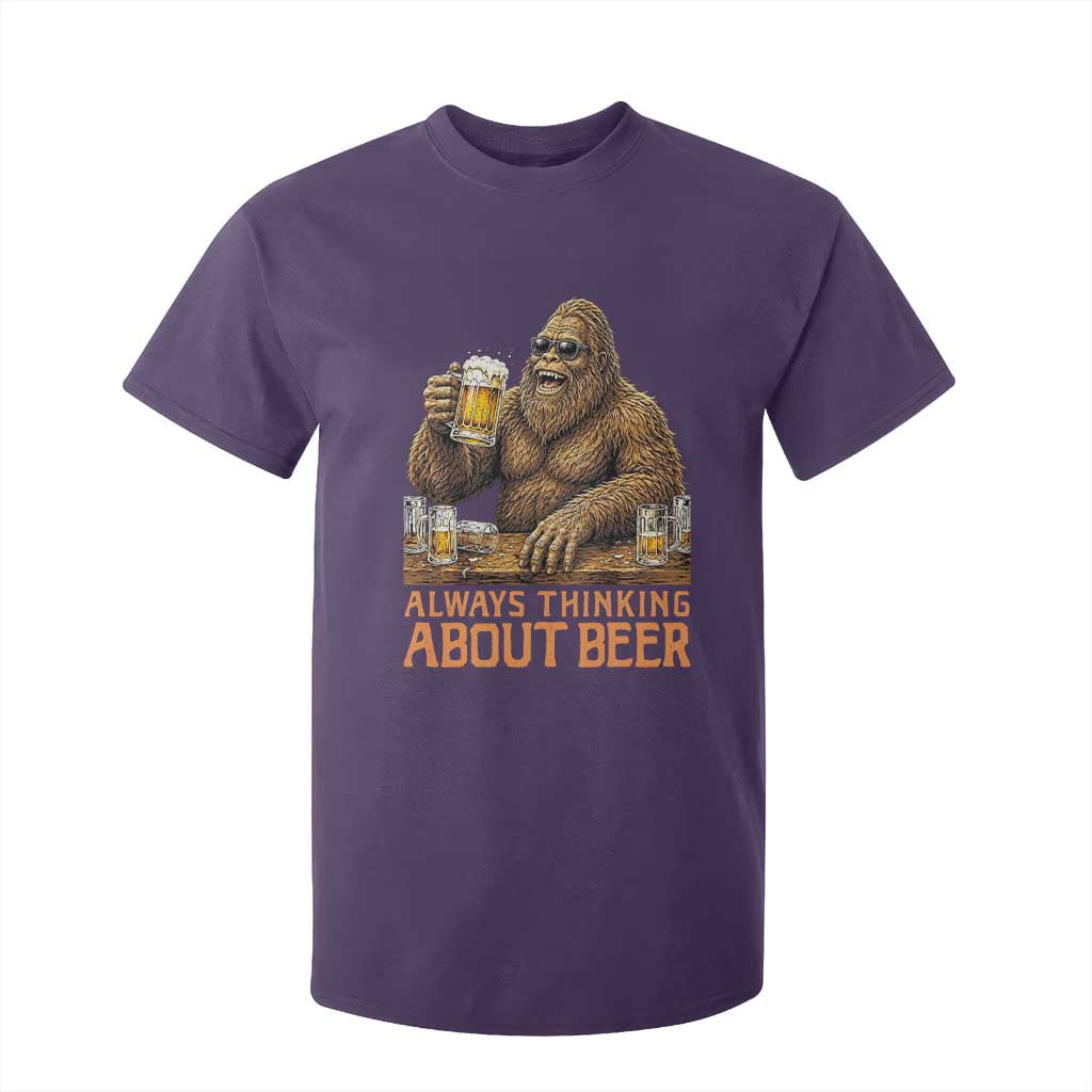 Funny Bigfoot Always Thinking About Beer T Shirt For Kid Beer Drinker Gift