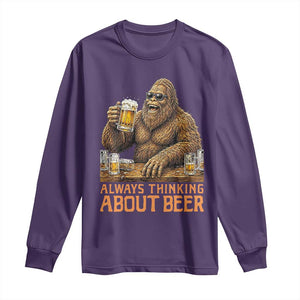 Funny Bigfoot Always Thinking About Beer Long Sleeve Shirt Beer Drinker Gift