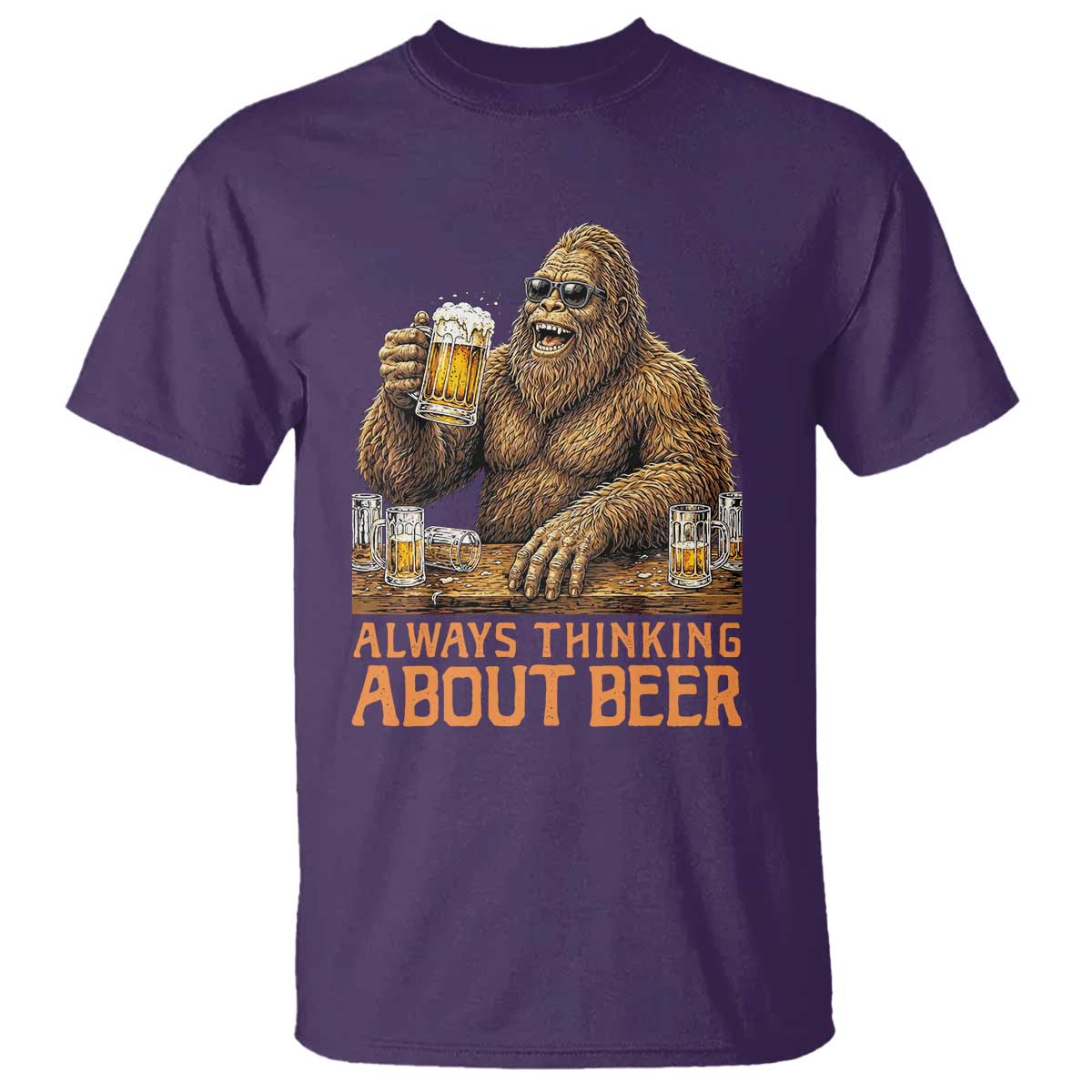 Funny Bigfoot Always Thinking About Beer T Shirt Beer Drinker Gift
