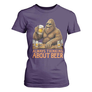 Funny Bigfoot Always Thinking About Beer T Shirt For Women Beer Drinker Gift