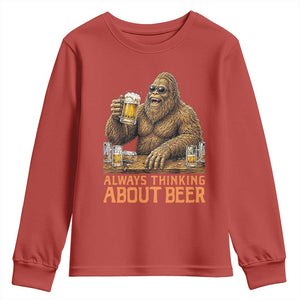 Funny Bigfoot Always Thinking About Beer Youth Sweatshirt Beer Drinker Gift