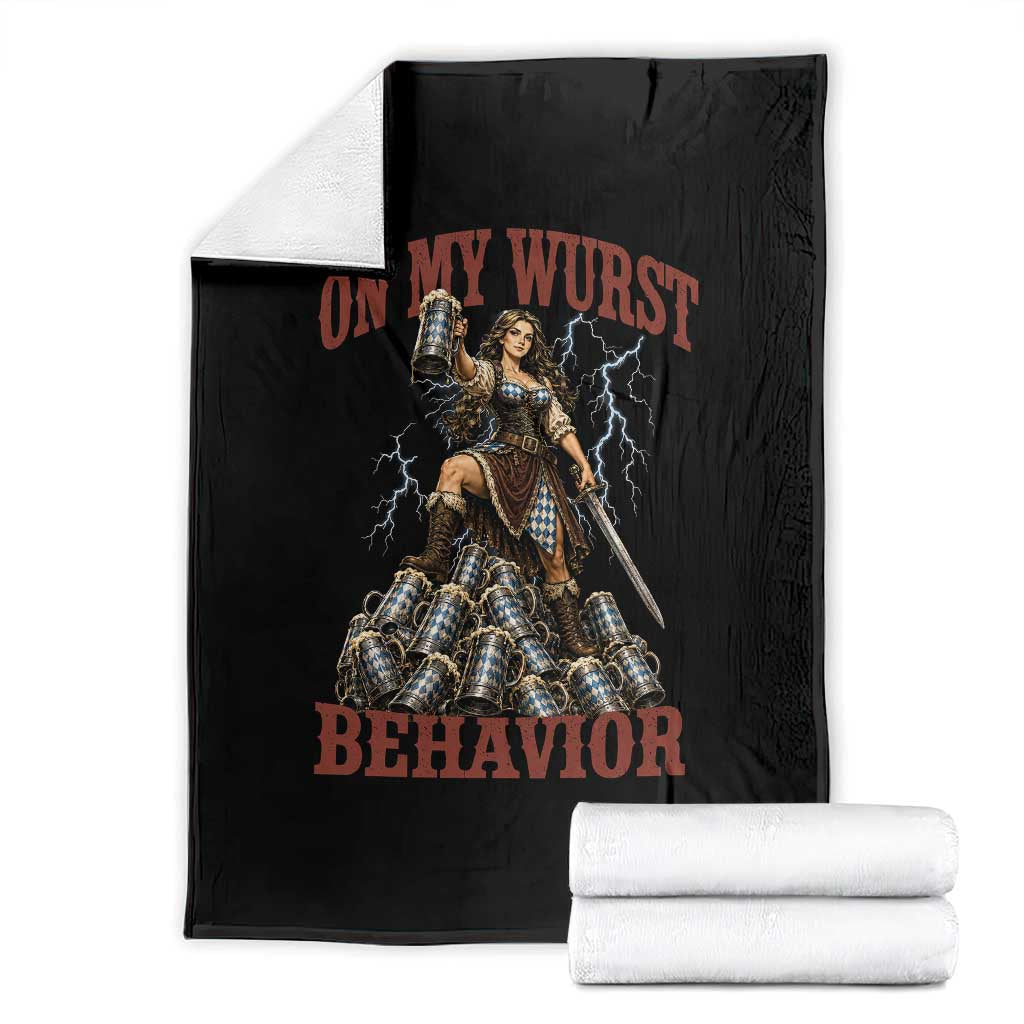 Bavarian Warrior Woman Drinking Beer Oktoberfest Graphic Throw Blanket On My Wurst Behavior TS12 Black Print Your Wear
