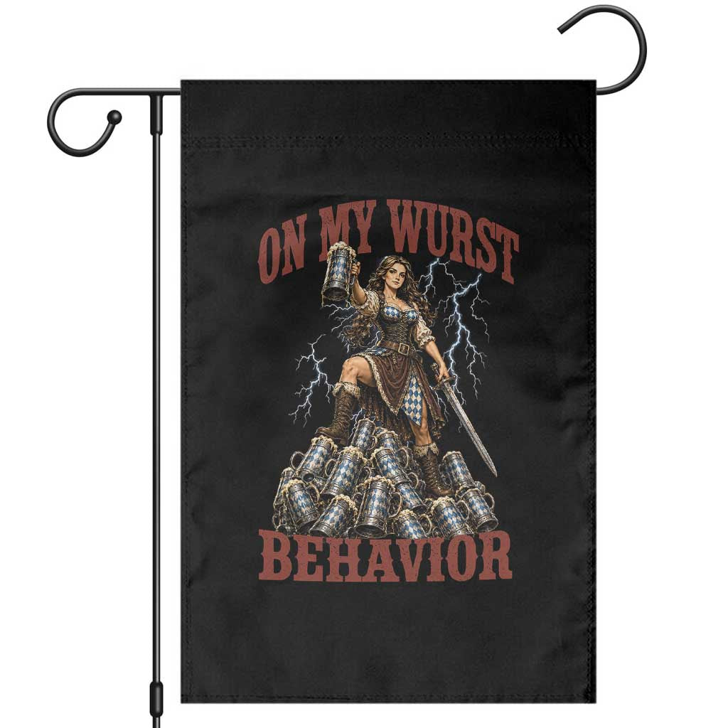 Bavarian Warrior Woman Drinking Beer Oktoberfest Graphic Garden Flag On My Wurst Behavior TS12 Black Print Your Wear
