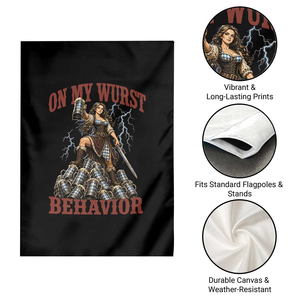 Bavarian Warrior Woman Drinking Beer Oktoberfest Graphic Garden Flag On My Wurst Behavior