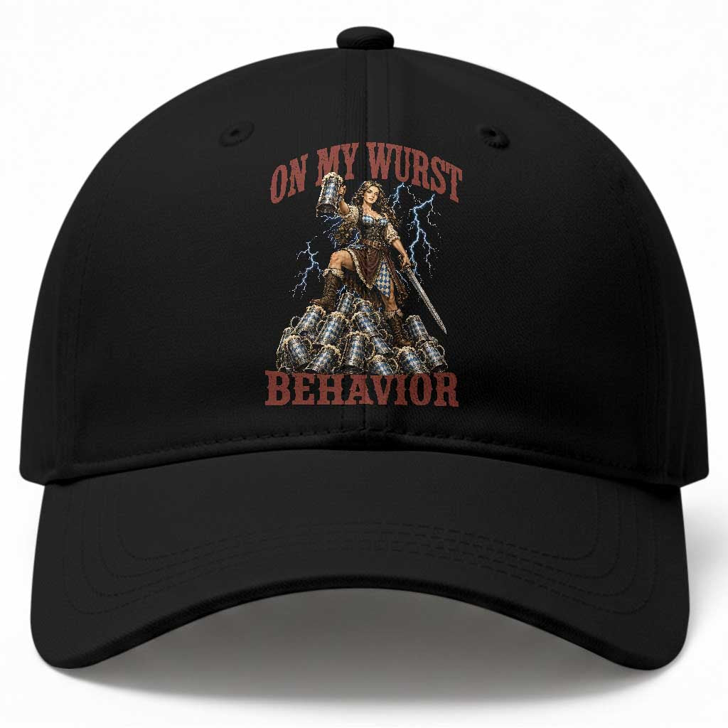 Bavarian Warrior Woman Drinking Beer Oktoberfest Graphic Baseball Cap On My Wurst Behavior TS12 Print Your Wear