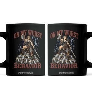Bavarian Warrior Woman Drinking Beer Oktoberfest Graphic Coffee Mug On My Wurst Behavior