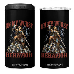 Bavarian Warrior Woman Drinking Beer Oktoberfest Graphic 4 in 1 Can Cooler Tumbler On My Wurst Behavior