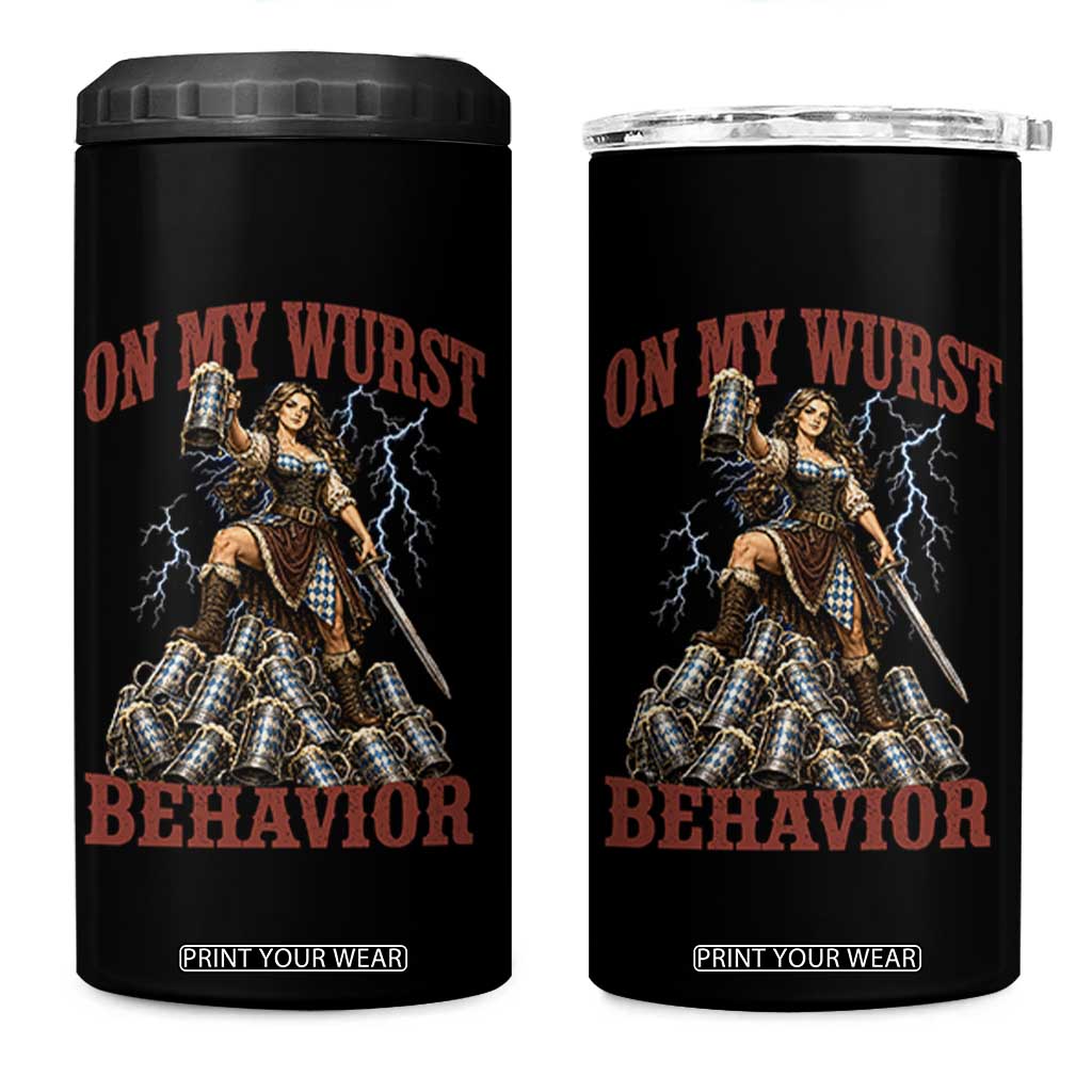 Bavarian Warrior Woman Drinking Beer Oktoberfest Graphic 4 in 1 Can Cooler Tumbler On My Wurst Behavior TS12 One Size: 16 oz Black Print Your Wear