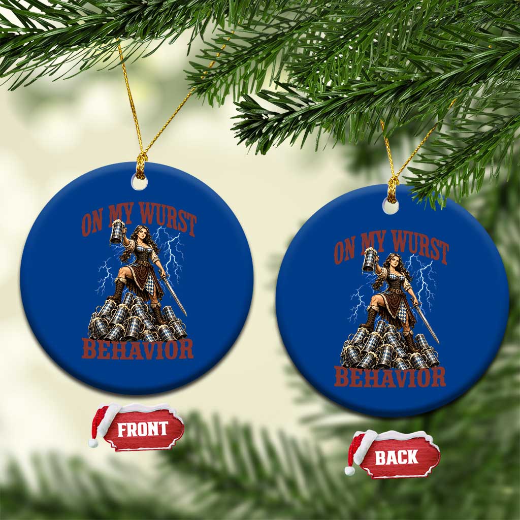 Bavarian Warrior Woman Drinking Beer Oktoberfest Graphic Ceramic Ornament On My Wurst Behavior TS12 1pc Blue Print Your Wear