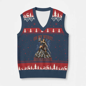 Bavarian Warrior Woman Drinking Beer Oktoberfest Graphic V-Neck Knit Sweater Vest On My Wurst Behavior
