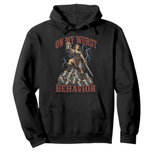Bavarian Warrior Woman Drinking Beer Oktoberfest Graphic Hoodie On My Wurst Behavior