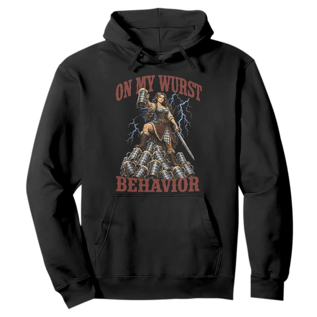 Bavarian Warrior Woman Drinking Beer Oktoberfest Graphic Hoodie On My Wurst Behavior TS12 Black Print Your Wear