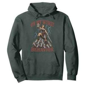 Bavarian Warrior Woman Drinking Beer Oktoberfest Graphic Hoodie On My Wurst Behavior