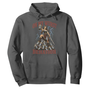 Bavarian Warrior Woman Drinking Beer Oktoberfest Graphic Hoodie On My Wurst Behavior