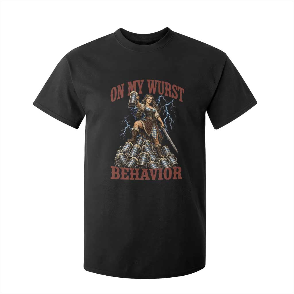 Bavarian Warrior Woman Drinking Beer Oktoberfest Graphic T Shirt For Kid On My Wurst Behavior