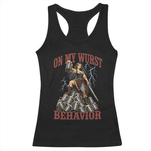 Bavarian Warrior Woman Drinking Beer Oktoberfest Graphic Racerback Tank Top On My Wurst Behavior