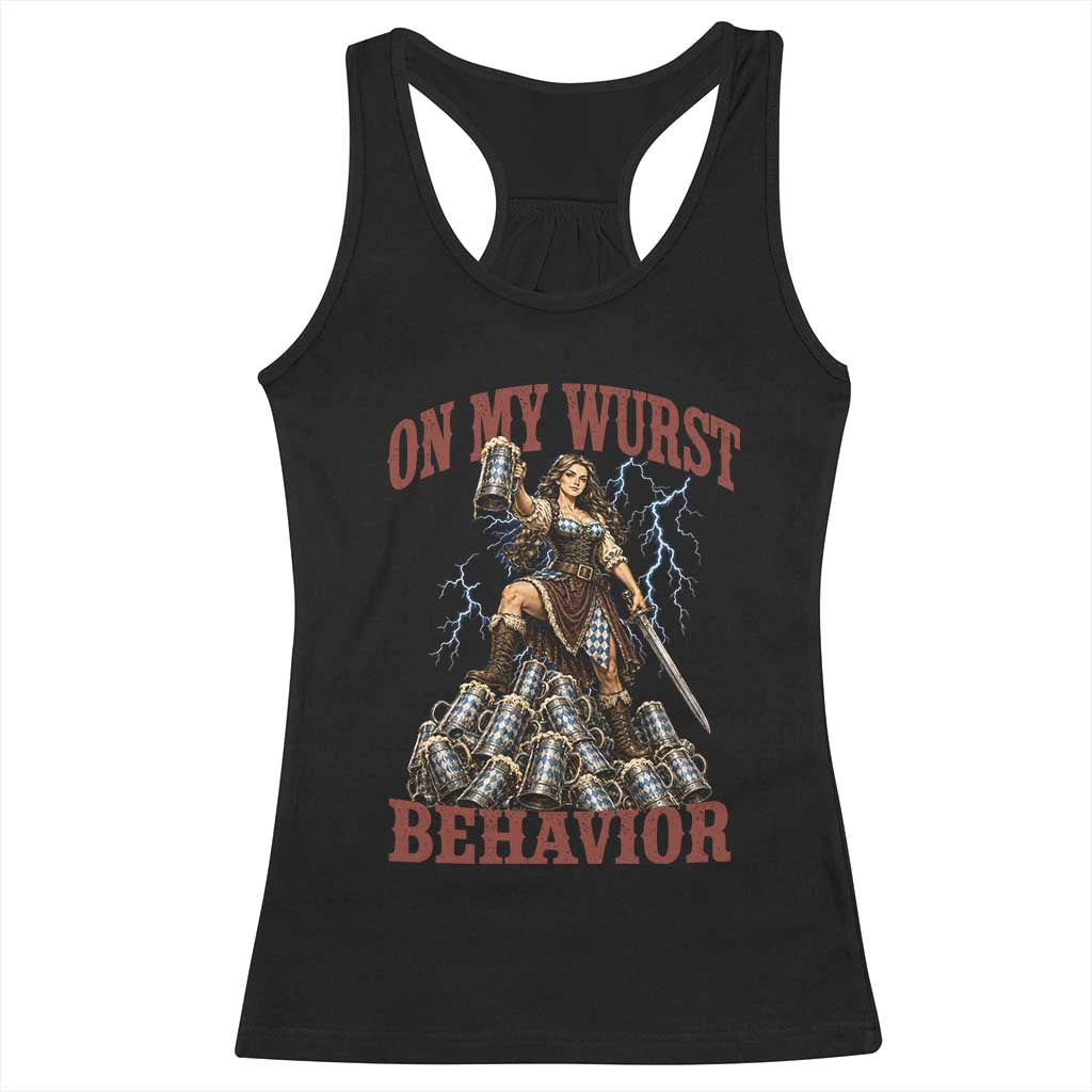 Bavarian Warrior Woman Drinking Beer Oktoberfest Graphic Racerback Tank Top On My Wurst Behavior TS12 Black Print Your Wear