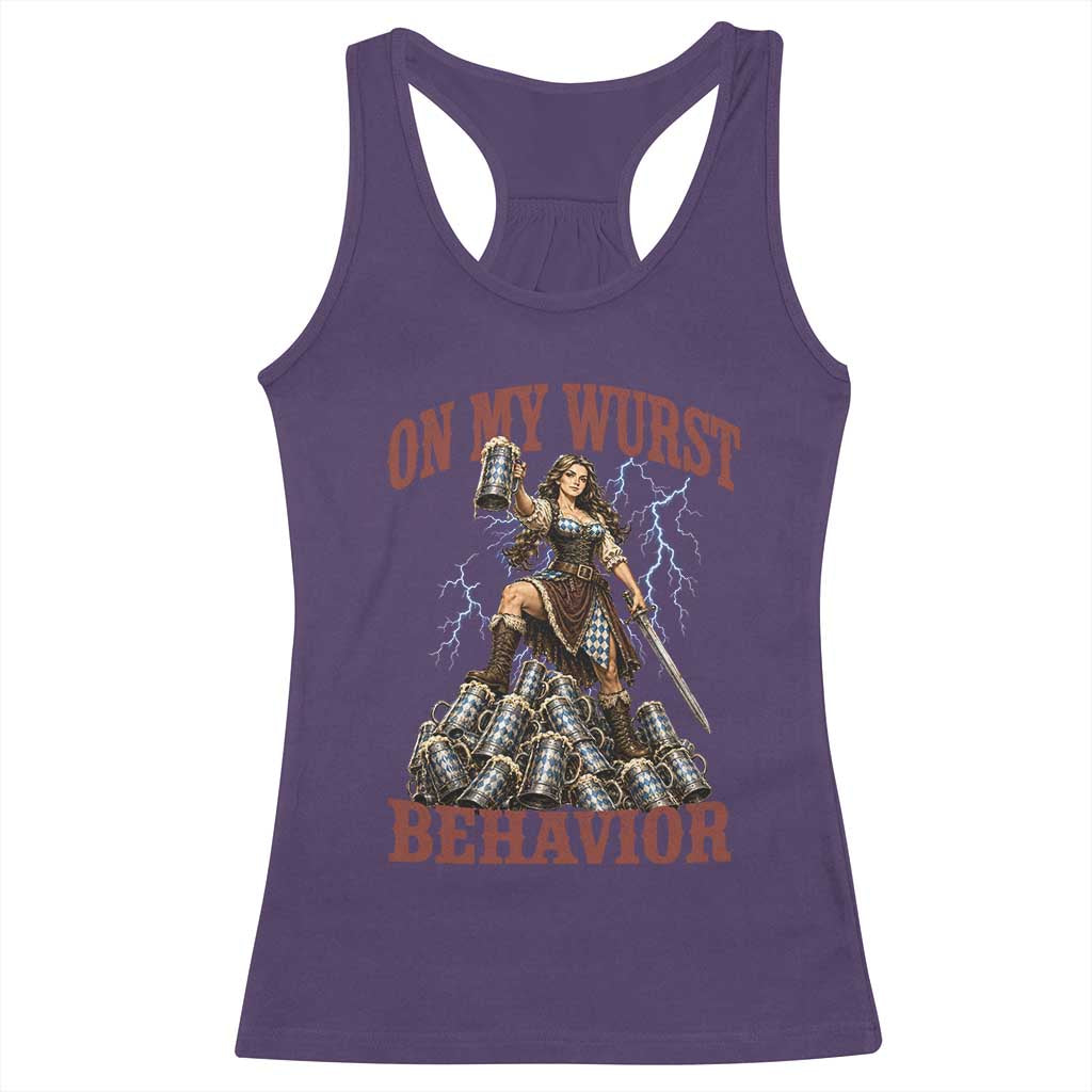 Bavarian Warrior Woman Drinking Beer Oktoberfest Graphic Racerback Tank Top On My Wurst Behavior