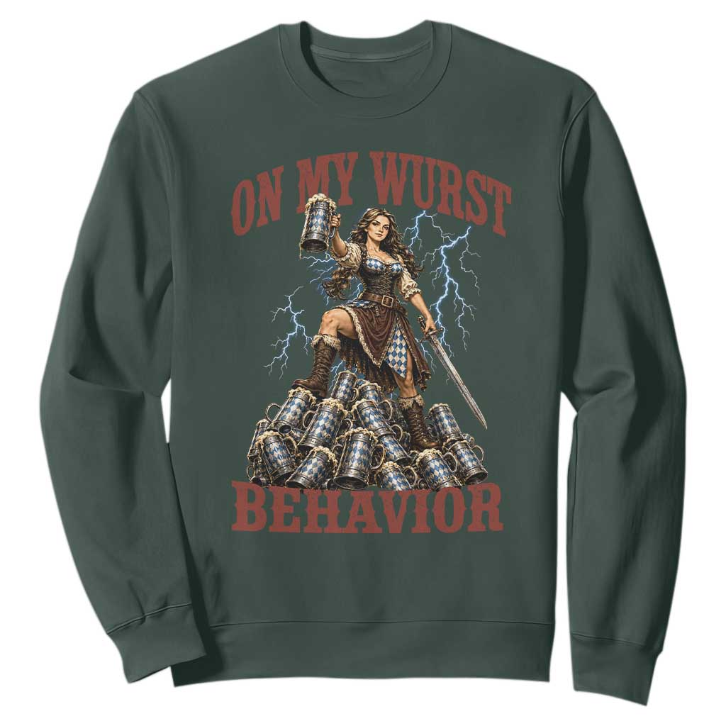 Bavarian Warrior Woman Drinking Beer Oktoberfest Graphic Sweatshirt On My Wurst Behavior