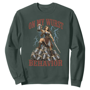 Bavarian Warrior Woman Drinking Beer Oktoberfest Graphic Sweatshirt On My Wurst Behavior