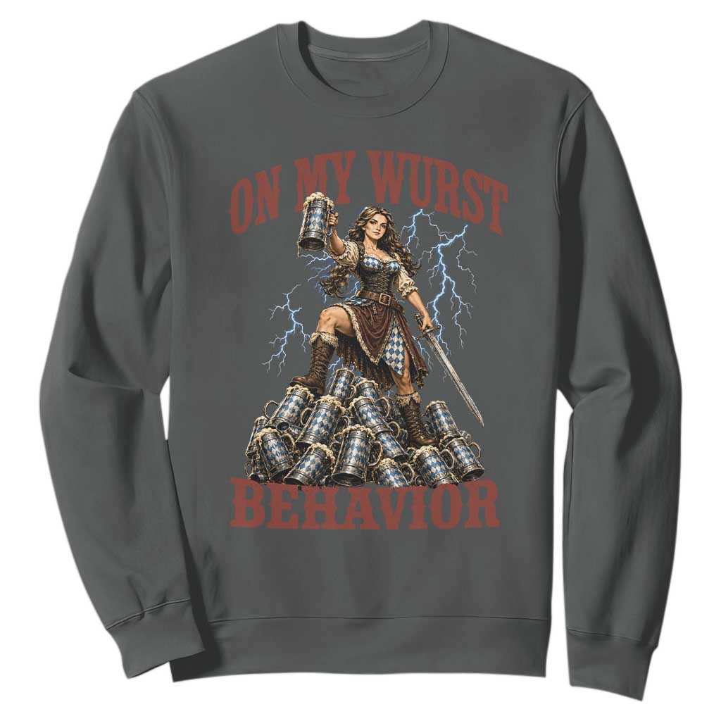 Bavarian Warrior Woman Drinking Beer Oktoberfest Graphic Sweatshirt On My Wurst Behavior