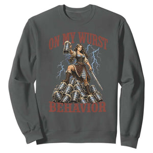 Bavarian Warrior Woman Drinking Beer Oktoberfest Graphic Sweatshirt On My Wurst Behavior