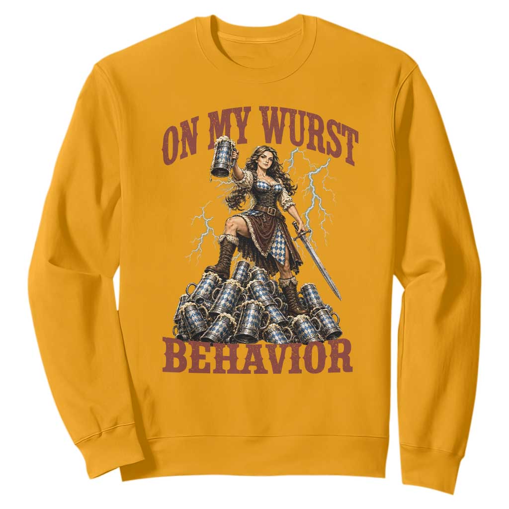 Bavarian Warrior Woman Drinking Beer Oktoberfest Graphic Sweatshirt On My Wurst Behavior