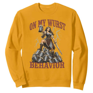Bavarian Warrior Woman Drinking Beer Oktoberfest Graphic Sweatshirt On My Wurst Behavior
