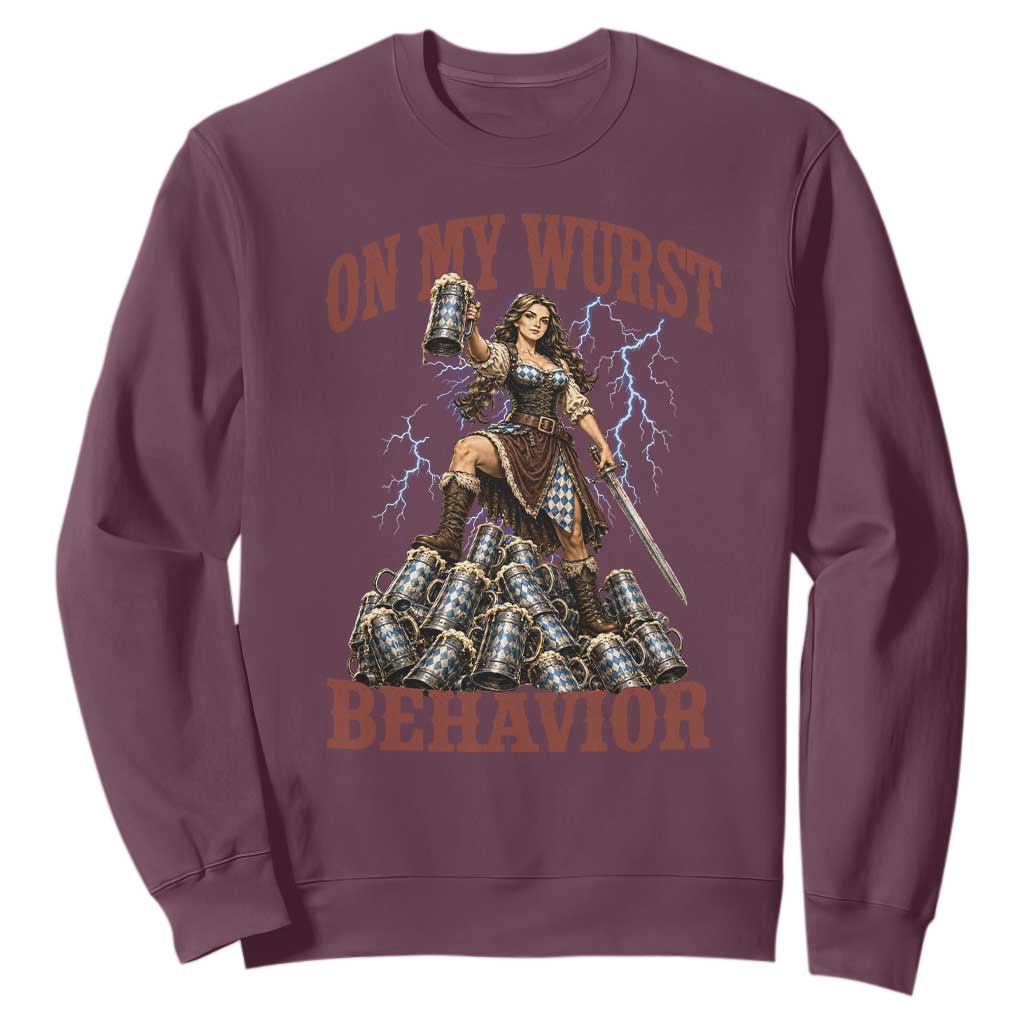 Bavarian Warrior Woman Drinking Beer Oktoberfest Graphic Sweatshirt On My Wurst Behavior