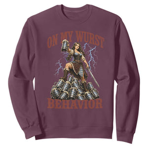 Bavarian Warrior Woman Drinking Beer Oktoberfest Graphic Sweatshirt On My Wurst Behavior