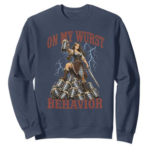 Bavarian Warrior Woman Drinking Beer Oktoberfest Graphic Sweatshirt On My Wurst Behavior