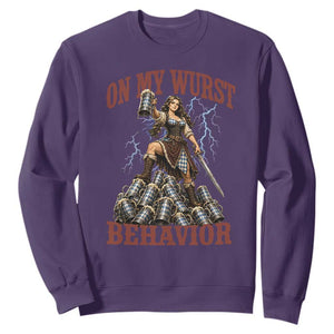 Bavarian Warrior Woman Drinking Beer Oktoberfest Graphic Sweatshirt On My Wurst Behavior