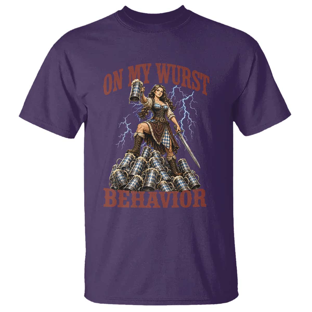 Bavarian Warrior Woman Drinking Beer Oktoberfest Graphic T Shirt On My Wurst Behavior