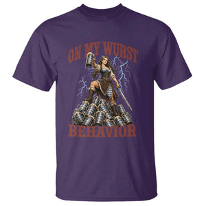 Bavarian Warrior Woman Drinking Beer Oktoberfest Graphic T Shirt On My Wurst Behavior