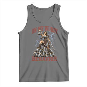 Bavarian Warrior Woman Drinking Beer Oktoberfest Graphic Tank Top On My Wurst Behavior